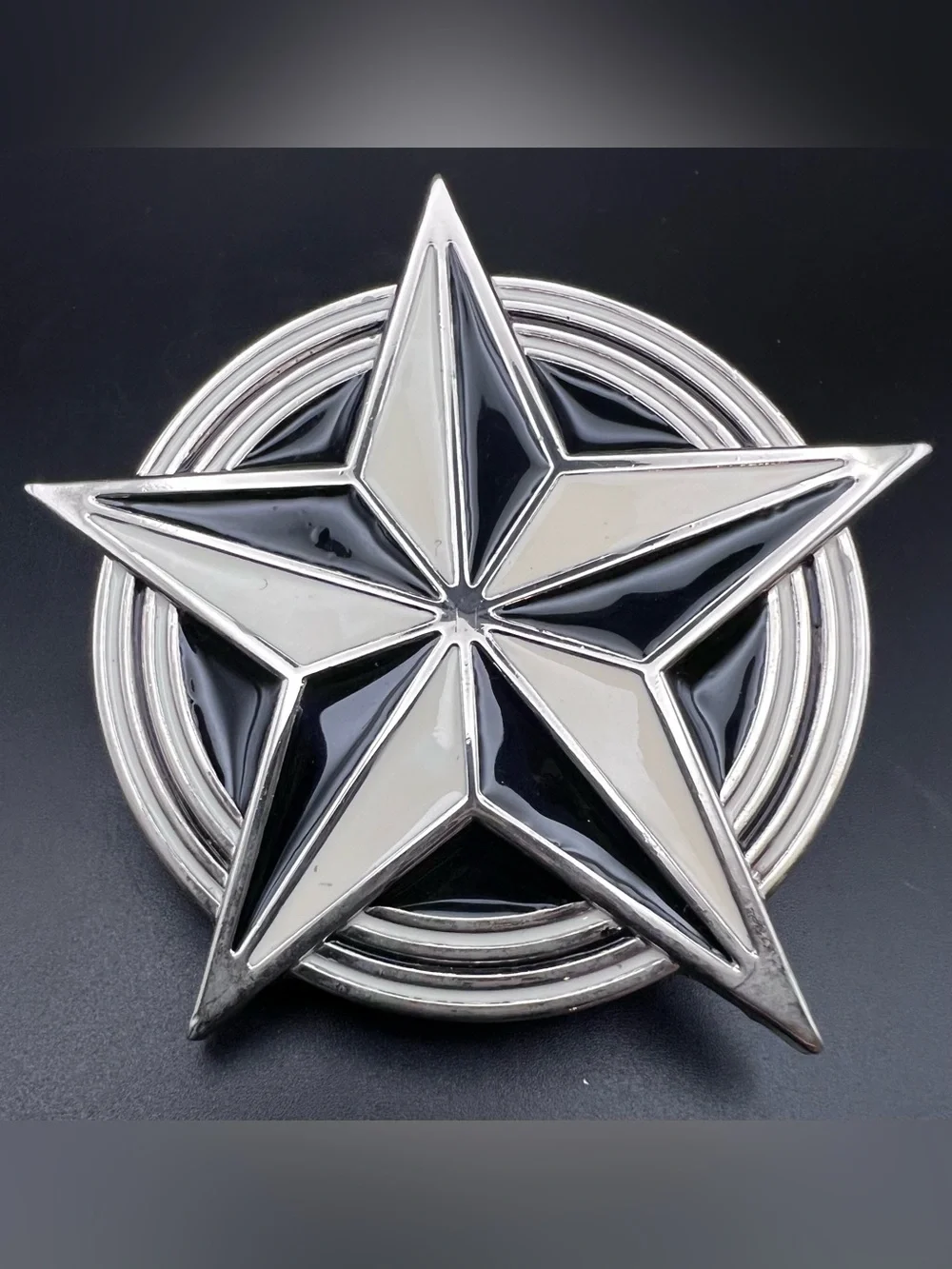 Nautical Star In Circle Black & White Punk Rock Metal Belt Buckle Y2K Era